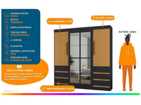 Guarda-roupa Casal com Espelho, 4 Portas e 6 Gavetas